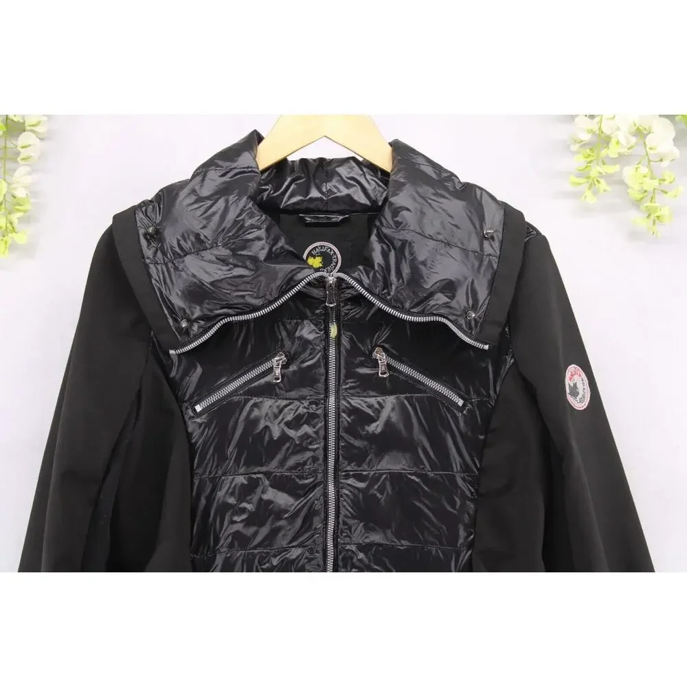 Halifax Traders Sz M Black Puffer Down Filled Front Full Zip Jacket Women